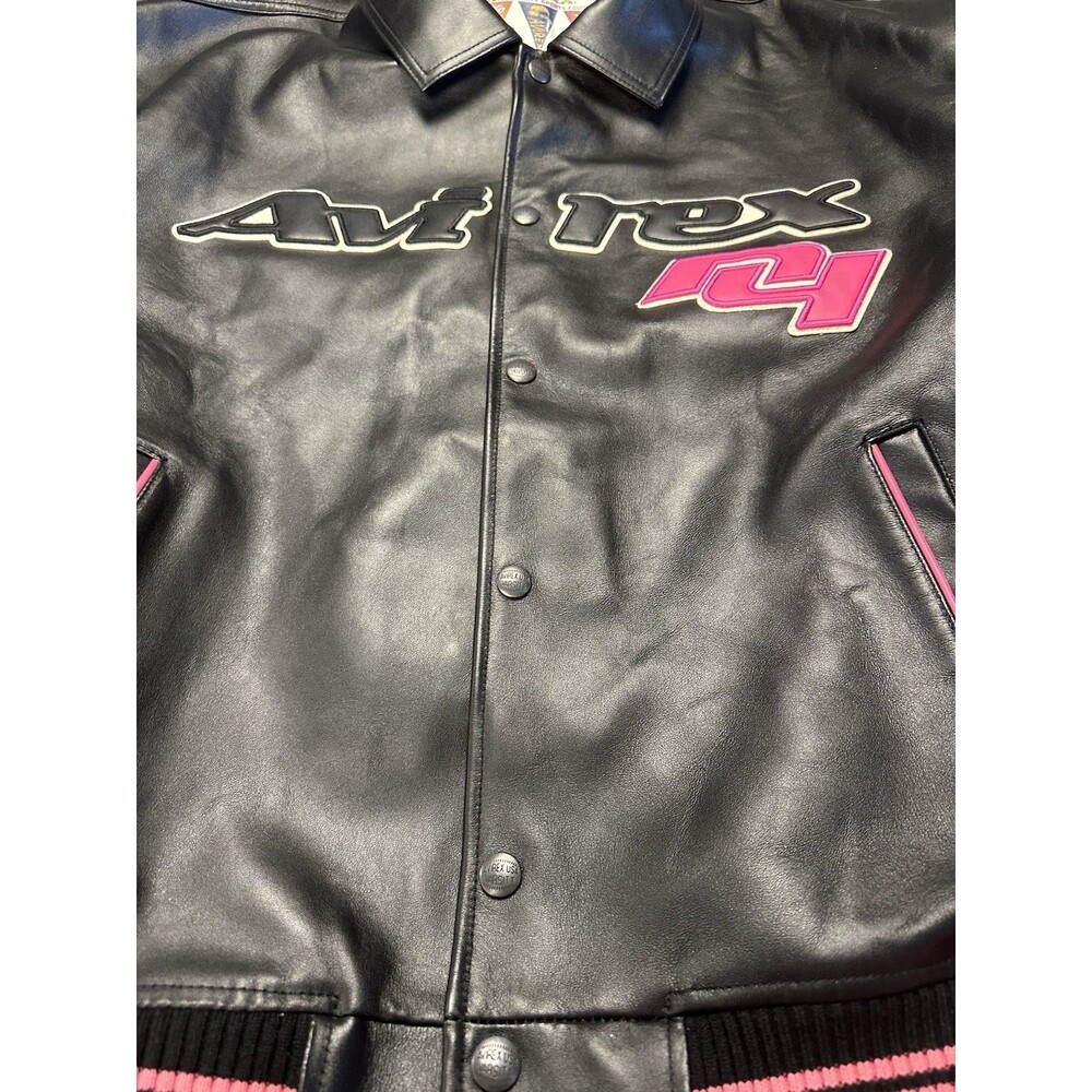 NEW XXXL Avirex Hardies NYC Lamb Leather Black Pink Authentic Bomber Jacket Coat - Picture 7 of 13